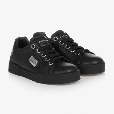 Dolce & Gabbana Kids' Black Leather Slip-on Trainers