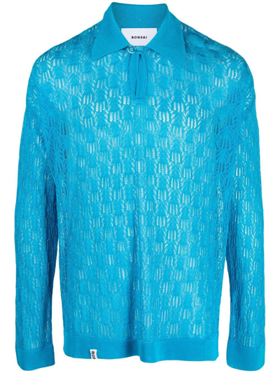 Bonsai Pointelle-knit Polo Shirt In Gnawed Blue