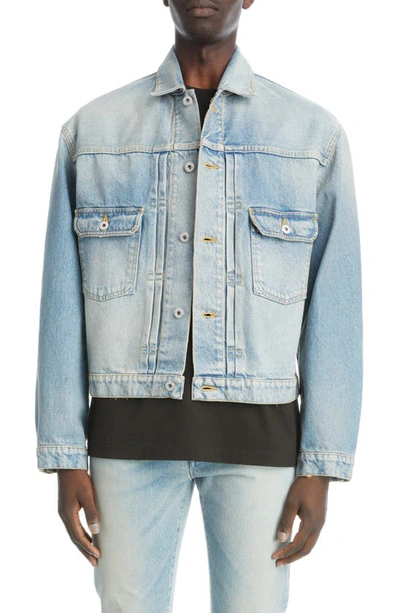 Kenzo Faded Denim Jacket In Stone Blue Dirty Blue Denim