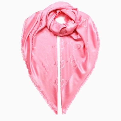 Gucci Pink Gg Jacquard Frayed Scarf