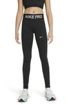 Nike Kids' Pro Dri-fit Logo Leggings In Black/ Light Smoke Grey/ White