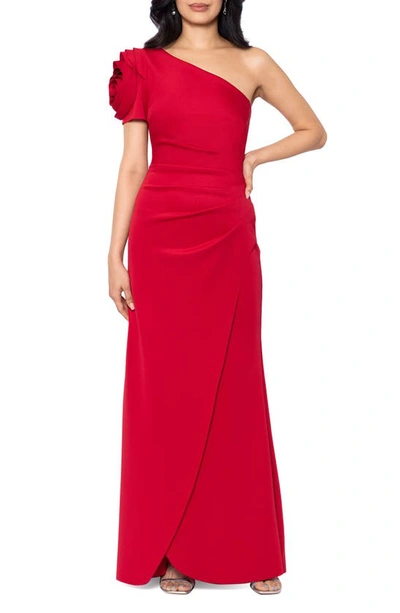 Xscape Rosette Detail One-shoulder Gown In Red