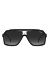Carrera Eyewear 60mm Gradient Polarized Rectangular Sunglasses In Black Grey/ Grey
