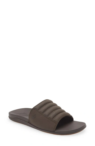 Olukai Maha Olu Slide Sandal In Dark Wood / Dark Wood