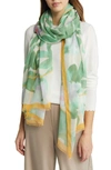 Nordstrom Print Modal & Silk Scarf In Green Fluid Foliage