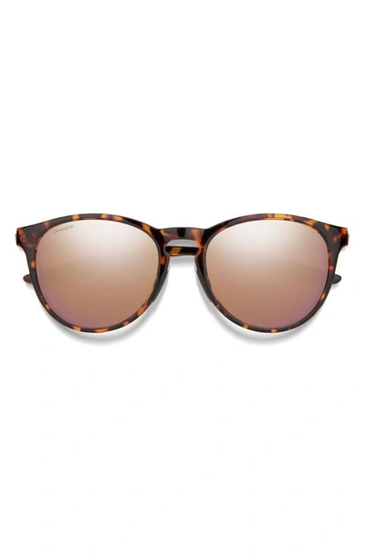 Smith Wander 55mm Chromapop™ Polarized Round Sunglasses In Tortoise / Rose Gold Mirror