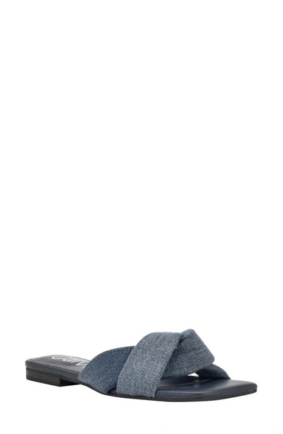 Calvin Klein Marita Slide Sandal In Blue Denim Textile