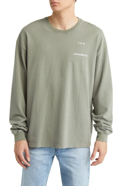 Frame Faded Washed Long Sleeve Graphic Tee In Old Green