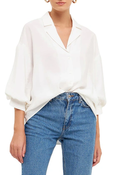 Endless Rose Blouson Sleeve Button-up Shirt In White