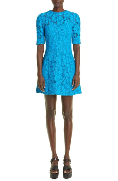 Proenza Schouler Floral Lace Short Suiting Dress In Blue