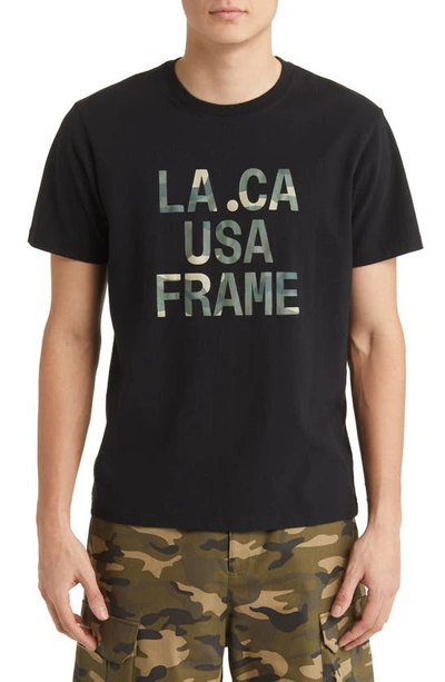 Frame Camo Logo Cotton Graphic Tee In Black