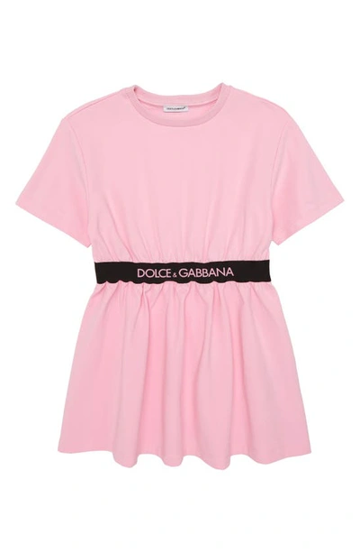 Dolce & Gabbana Kids' Girl's Logo-print Waistband T-shirt Dress In Rosa Confetto