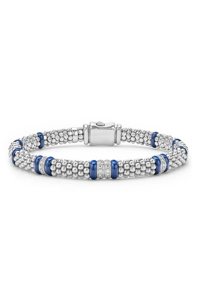 Lagos Four Station Diamond Blue Caviar Bracelet In Sterling Silver In Blue/silver