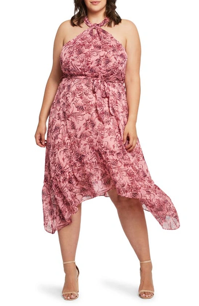 Estelle Sophia Floral Halter Neck Dress In Pink