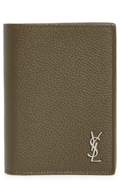 Saint Laurent Tiny Monogram Bifold Leather Wallet In Kaki Fonce