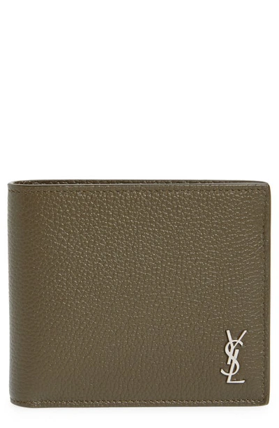 Saint Laurent Tiny Monogram East/west Leather Bifold Wallet In Kaki Fonce