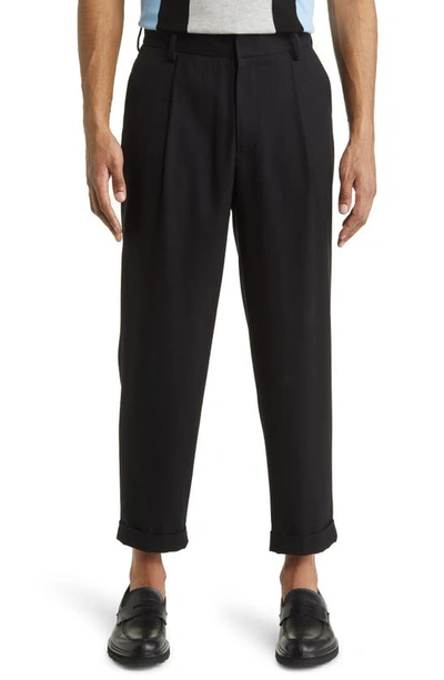 Open Edit Pleat Front Tapered Leg Pants In Black