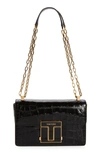 Tom Ford Medium Maxi Croc Embossed Leather Shoulder Bag In Black