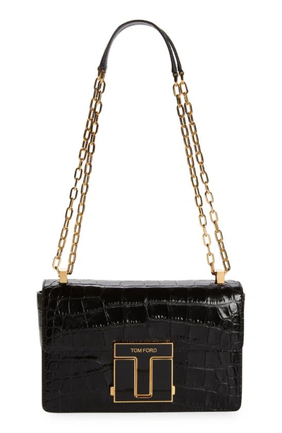 Tom Ford Medium Maxi Croc Embossed Leather Shoulder Bag In Black