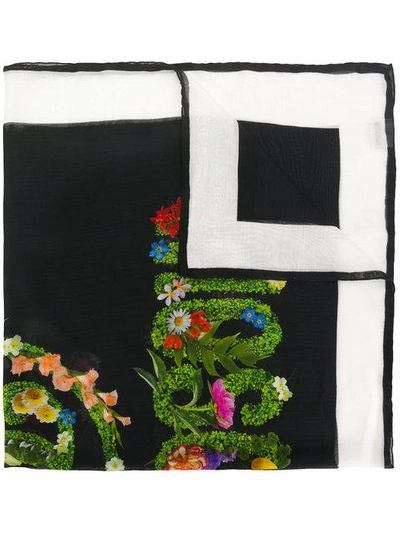 Moschino Floral Logo Scarf In Black