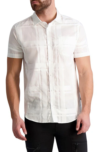 Karl Lagerfeld Cotton Plaid Slim Fit Button Down Shirt In White