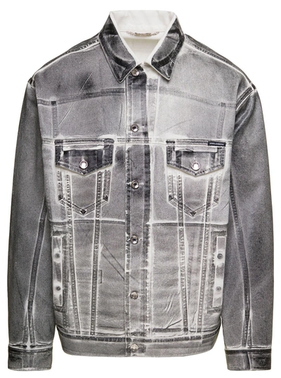 Dolce & Gabbana Coated Grey Denim Jacket With Metal Tag