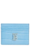 Burberry Tb Monogram Croc Embossed Leather Card Case In Cool Blue
