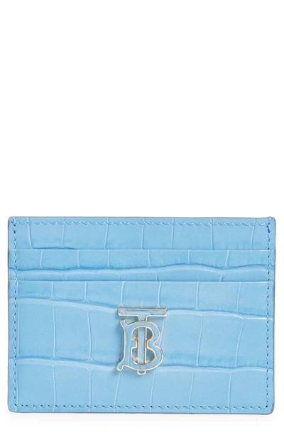 Burberry Tb Monogram Croc Embossed Leather Card Case In Cool Blue