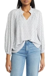 Caslon Floral Print Split Neck Shirt In Ivory- Navy Blue Rylee