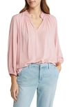 Caslon Floral Print Split Neck Shirt In Pink Bride