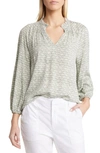 Caslon Floral Print Split Neck Shirt In Green Dune- Ivory Ella Geo