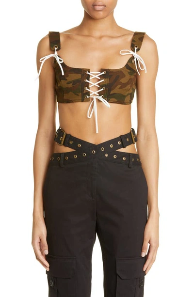 Monse Lace-up Corset Bra Top In Camo