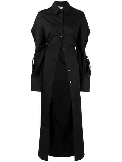 Monse Laced Cutout Cotton Blend Long Shirt In Black