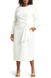 Nordstrom Tie Waist Long Sleeve Midi Dress In Ivory Cloud