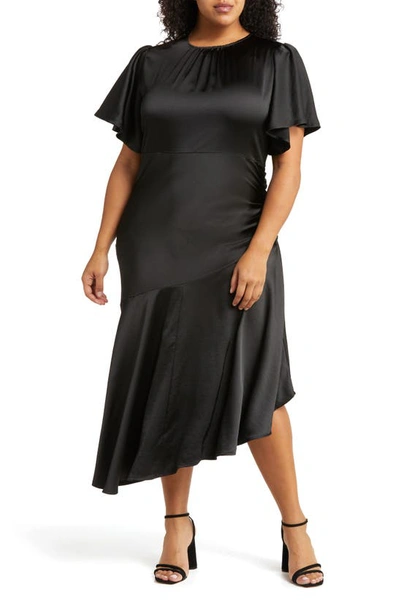 Chelsea28 Asymmetric Hem Satin Dress In Black