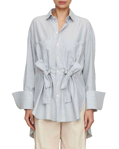 Palmer Harding Tie-front Button-front Striped Cotton Boyfriend Shirt In Blue Pattern