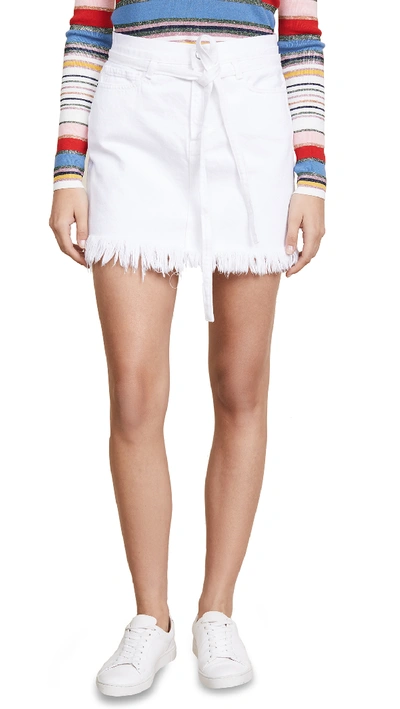 Frame Le High Mini Belted Skirt With Raw Hem In Blanc