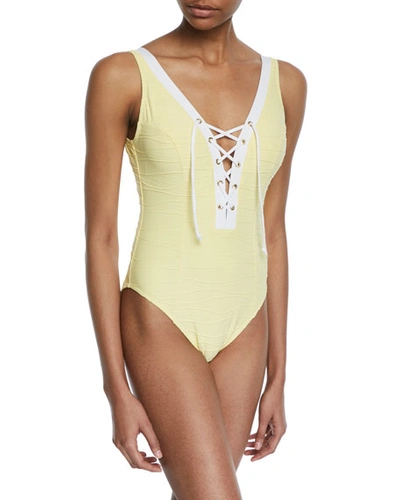 Letarte Lace-up One-piece Swimsuit In Yellow