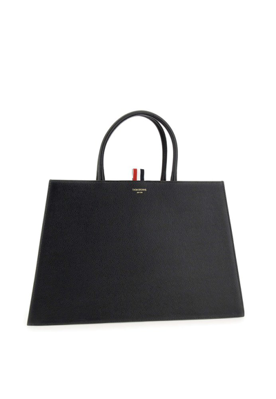 Thom Browne Logo Printed Top Handle Bag In Black
