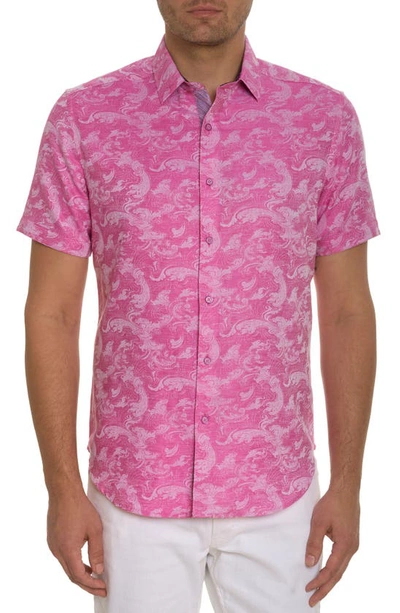 Robert Graham Wave You Short Sleeve Button Down Shirt In Magenta