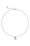 Tory Burch Thin Roxanne Pendant Necklace In Tory Silver/cream