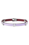 Tory Burch Eleanor Leather Bracelet In Purple/silver