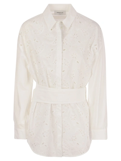 Fabiana Filippi Shirt With Embroidery And Belt In White