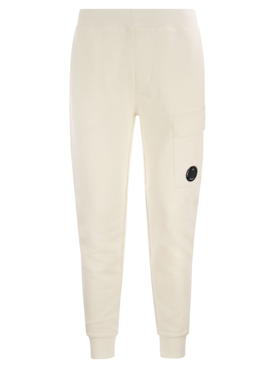 C.p. Company Diagonal Raised Fleece Sweatpants In Off White