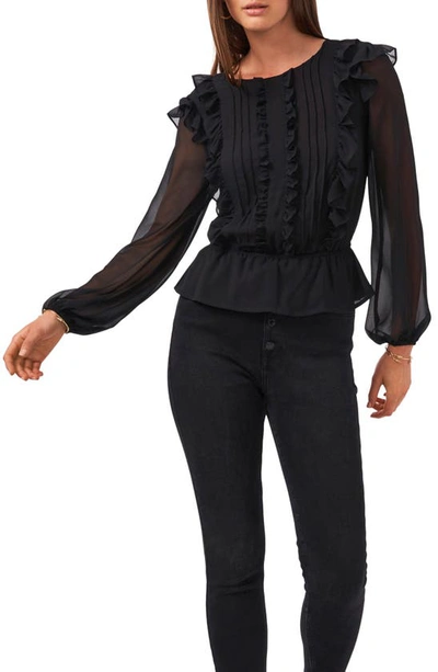 1.state Ruffle Detail Peplum Long Sleeve Blouse In Rich Black