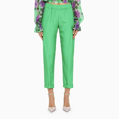 P.a.r.o.s.h . Satin Trousers With Elasticated Waistband In Green
