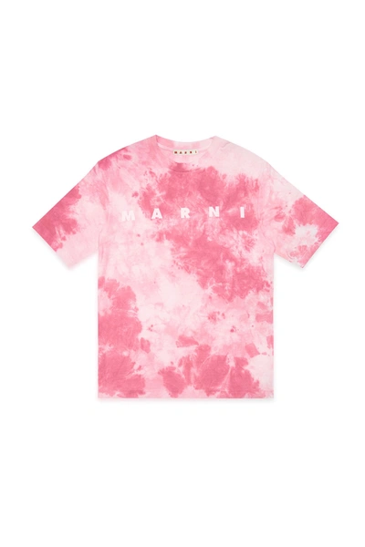 Marni Kids' Mt155u T-shirt  Fuchsia Tie-dye T-shirt In Jersey With Logo In Pink