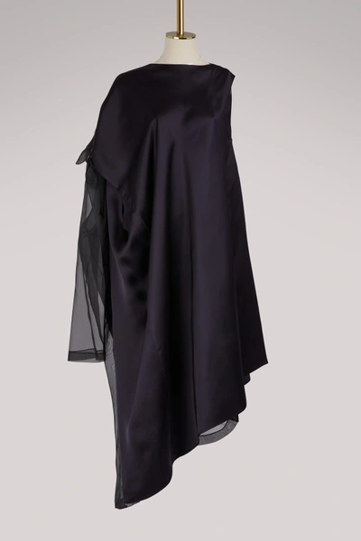 Maison Margiela Silk Reversible Trench Dress In Navy/black