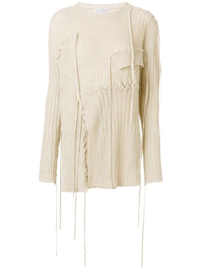 Jw Anderson Opening Ceremony Patchwork And Lace Sweater In Oatmeal
