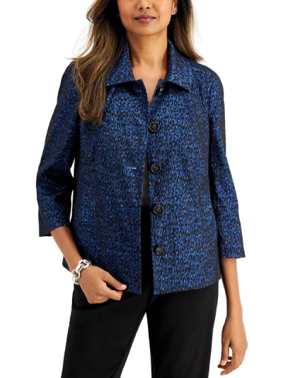 Kasper Womens Jacquard 3/4 Sleeves Suit Jacket In Blue